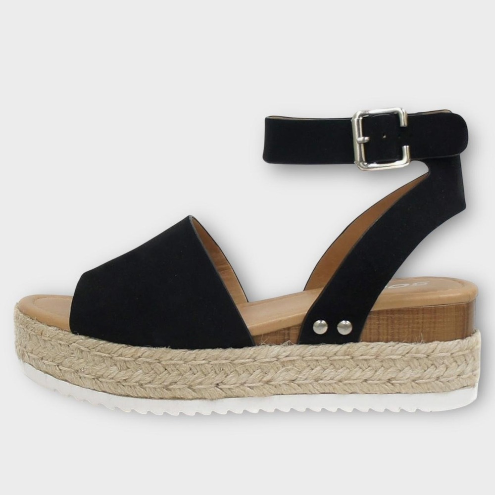 SODA Platform Espadrille Sandals Ankle Strap in Black Women's Size 8.5